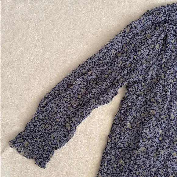 Sundance | Arabesque Smock & Ruffle Popover Cupro Boho Blouse Top Blue Iris (L) - Picture 6 of 16